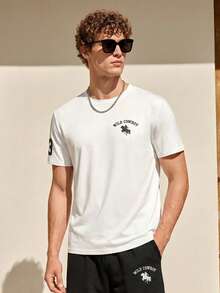 Manfinity CityGents 2pcs Classic Black & White Western Cowboy Horse Icon Design Round Neck T-Shirt + Short Sleeve Set, Versatile Retro Casual Minimalist Short Sleeve T-Shirt & Shorts Set Men Black And White Set - Multicolor - View 1