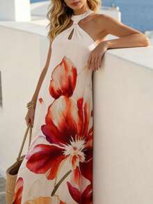 Balvessa Women's Printed Halter Dress For Vacation - Multicolor - View 6