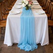 一件长 6 英尺、高 57 英寸的飘逸雪纺桌裙，加长款 - 彩色 - 查看 14