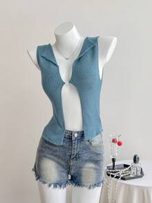 Elamini Sexy Knitted Tank Top For Beach Vacation, Women's Knitted Top For Summer - Blue - View 3