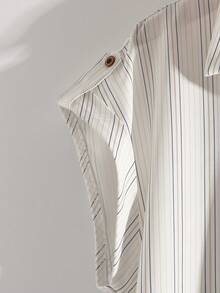 GlowEve 女士条纹单排扣休闲百搭日常衬衫 - 米色 - 查看 4