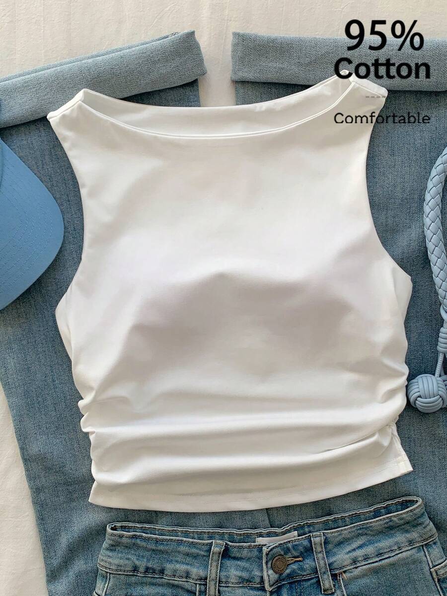 Comfortcana 95%纯棉休闲百搭修身吊带背心，女士款 - 白色 - 查看 1