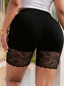 EMERY ROSE Pantalones cortos casuales y versátiles con estampado de flores y palmeras para mujer de talla grande - Negro - Ver 2