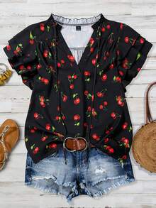 Linhara Plus-Size Women's Woven Casual Vacation Summer Shirt - Black - View 1
