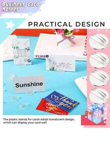 SHEIN 5/20/50 件名片夹桌面座位卡支架半透明卡片道具透明纸微型底座塑料游戏支架用于游戏婚礼派对价格标签菜单标签照片备忘录情人节、情人节婚礼、生日 - 白色 - 查看 4