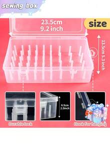 SHEIN 42 Axis Capacity Sewing Thread Storage Organizer, Clear Plastic Embroidery Thread Box, Portable Needlework Carrying Case With Handle, For DIY Sewing & Sewing Supplies - Multicolor - View 5