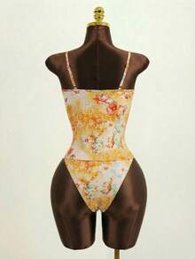 Bellisia 26SS 女士渐变扎染印花吊带泳衣套装，春夏海滩度假 - 橘色 - 查看 9