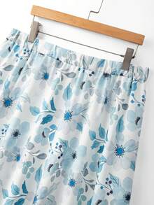 GlowEve CURVE 大码时尚休闲扭结T恤 + 大码时尚休闲印花半身裙 - 藍色 - 查看 3