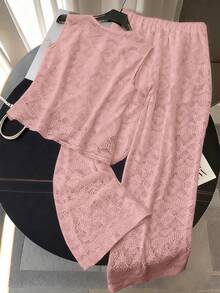 SHEIN Clasi Plus Size Women Casual Elegant Lace 2 Pieces Set - Dusty Pink - View 2