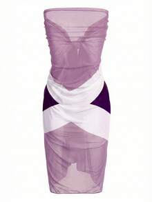 Slaydiva 大码女式裹身裙连体式度假雪纺沙滩罩衫 - 淡紫色 - 查看 5