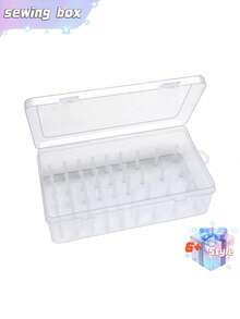 SHEIN 42 Axis Capacity Sewing Thread Storage Organizer, Clear Plastic Embroidery Thread Box, Portable Needlework Carrying Case With Handle, For DIY Sewing & Sewing Supplies - Multicolor - View 12