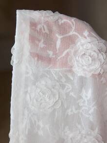 MOTF PREMIUM 优雅精致时尚玫瑰刺绣短袖立领女式上衣T恤 - 白色 - 查看 7