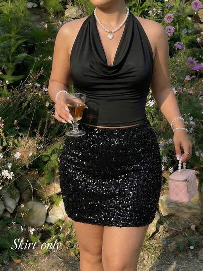 SHEIN MOD 三穿式女士休闲纯色修身夏季上衣，高领露肩款，时尚百搭，适合节日、乡村风、海滩度假、下午茶、晚宴等场合，也可作为舞会上衣或可爱上衣穿着，大码吊带背心/吊带衫。