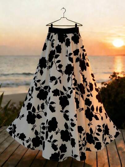 GlowEve CURVE Large-Sized Woven Printed Vacation And Casual A-Line Summer Skirt