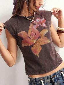 Bohemela Women's Casual Solid Color Knit Short Sleeve Fitted Washed T-Shirt,Summer Top - Coffee Brown - View 3