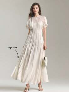 Ontre 2026新款早春粉色褶皱缎面系带连衣裙，适合现代都市派对、返校季、婚礼、都市简约休闲日常穿着、波西米亚风、度假、节日、春季等场合。 - 淺粉色 - 查看 3