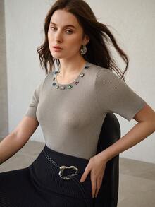 MOTF PREMIUM ÁO LEN DÁNG ÔM CAO CẤP ĐÍNH ĐÁ RHINESTONE - Xám - Xem 7