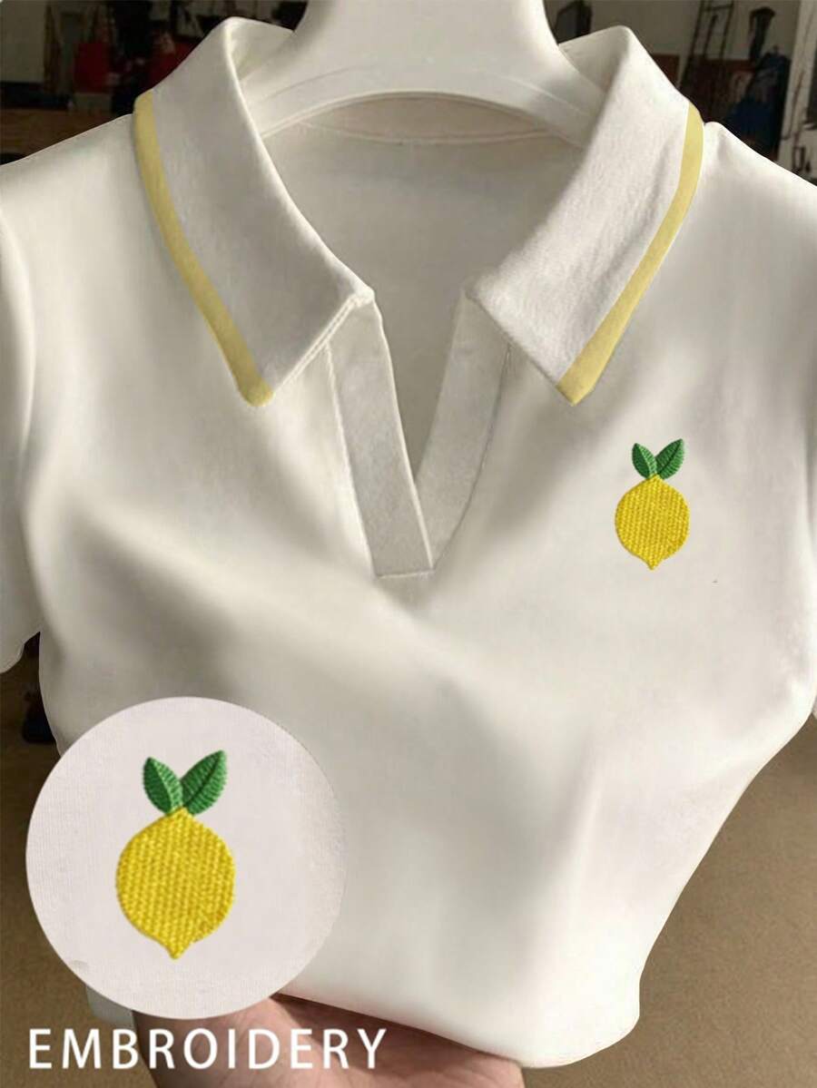 Resyla Blusa de uso diario versátil con bordado de limón para mujer - Multicolor - Ver 1