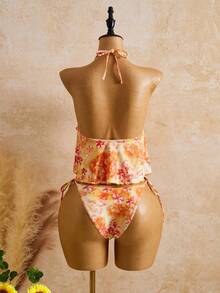 Bellisia Bộ bikini mùa hè mới dành cho nữ, họa tiết hoa nhuộm tie-dye, kiểu dáng ngọt ngào dễ thương, áo tắm tankini hai dây hở lưng gợi cảm, thích hợp cho bãi biển và kỳ nghỉ. - Nhiều màu - Xem 2