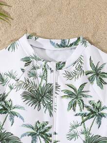 SHEIN Bộ đồ bơi liền thân cho bé gái tuổi teen, in hình cây dừa xanh, thích hợp cho bơi lội, mùa hè và kỳ nghỉ biển. - màu xanh lá - Xem 4