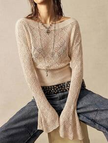 Bohemela 女士纯色休闲百搭日常长袖毛衣 - 杏色 - 查看 5