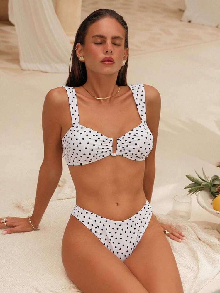 Bonvoyette Conjunto de bikini de moda con diseño de estampado de lunares para niñas, un éxito de en verano - Blanco - Añade 6