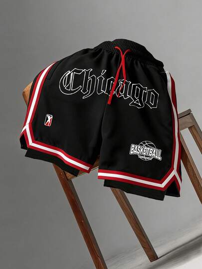 Sport MetroGents 男士休闲字母印花抽绳腰运动短裤，夏季