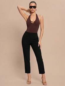 Olia Maree Olia Maree Women's Casual Solid Color All-Match Pocket Pants - Black - View 5