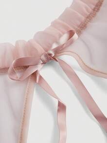 SHEIN MOD 大尺碼網眼拼接粉紅色系連衣裙，綁帶設計 - 粉色 - 查看 5