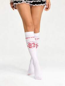 ROMWE Anime Women Over The Knee Socks - White - View 1