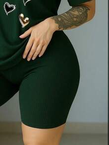 Conjunto de Dos Piezas Mujer Estilo Deportivo Moderno, Outfit Cómodo y Versátil Con Estampado De Corazon - Verde - Ver 4