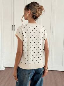 Siren Gaze 女士休闲简约地中海黑白波点拼接毛衣 - 春夏复古软妹风，适合工作、度假、返校、音乐节、下午茶等场合。 - 彩色 - 查看 2