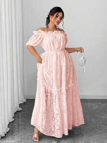 Vionelle Elegantes Kleid mit Rüschensaum und Off-Shoulder in Große Größen, Sommer - Babypink - Übersicht 7