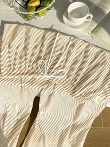 Comfortcana Quần ống rộng dáng suông kẻ sọc vàng trắng, có dây rút, phù hợp cho mùa thu/đông. - Màu vàng - Xem 5