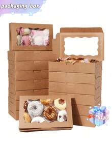 SHEIN 20PCS/10PCS/1PC Window Cake Box Biscuit Box With Window Bread Box Cake Box Pretzel Box Suitable For Wedding Baby Shower Party Christmas - Multicolor - View 11