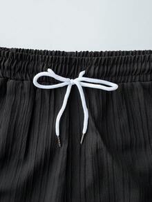 Solantero 前扣短袖休闲夏季衬衫短裤套装 - 黑色 - 查看 7