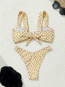 Bonvoyette Summer Bestselling Polka Dot Pattern Design Fashionable Teenage Girls Bikini Set - Yellow - View 6
