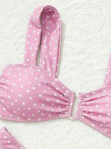 Bonvoyette Conjunto de bikini de moda con diseño de estampado de lunares para niñas, un éxito de en verano - Rosa - Ver 8