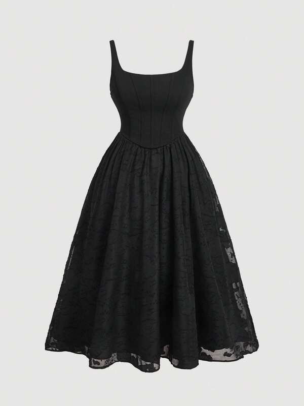 SHEIN MOD Plus Size Summer Jacquard Fishtail Pleated Hem Dress,Graduation Dress,Birthday Dresses For Women