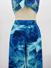 Lunelith SHEIN Lunessa 2pcs Women's Floral Print Bandeau Tie Waist Wide Leg Pants Set, Spring/Summer - Multicolor - View 3