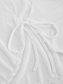 SHEIN MOD 加大码 V 领喇叭袖系蝴蝶结衬衫喇叭袖上衣白色衬衫白色 - 白色 - 查看 3