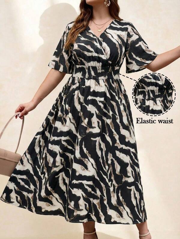 Chikora Asymmetrisches Muster Elegantes Country Style Casual Kleid in Große Größen, Sommer