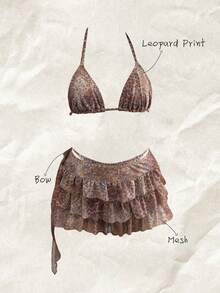 Elavelle 3pcs/Set Women's Random Print Halter Neck Bikini Set, Spring/Summer - Multicolor - View 1