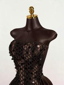 SaltGleam SaltGleam Women's Sequin Patchwork Casual Versatile Date Night Knit Top - Chocolate Brown - View 5