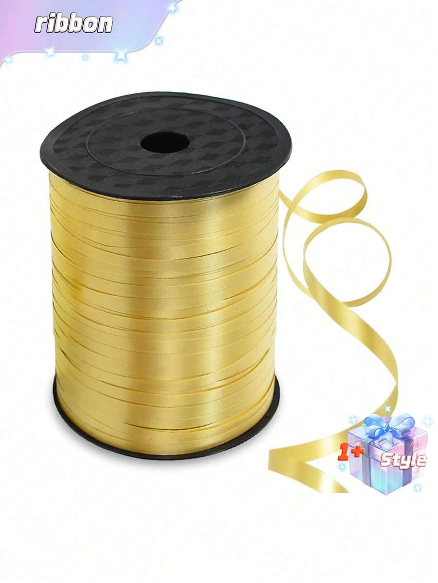1 Roll, 250 Yard Black Curling Ribbon For Gift Wrapping, Balloon String, Wedding, Birthday, - Metallic Shiny " Ribbon For Bouquets And Flower Wrapping Paper Valentine DAY, Valentines Wedding, Birthday - Light gold - View 1