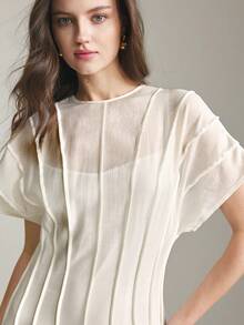 Ontre 2026新款早春粉色褶皱缎面系带连衣裙，适合现代都市派对、返校季、婚礼、都市简约休闲日常穿着、波西米亚风、度假、节日、春季等场合。 - 淺粉色 - 查看 6