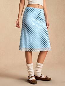 Easelle Chân váy lưới chấm bi Xuân/Hè 2026, lưới màu xanh dương, phong cách retro thường ngày. - Màu xanh lam - Xem 3