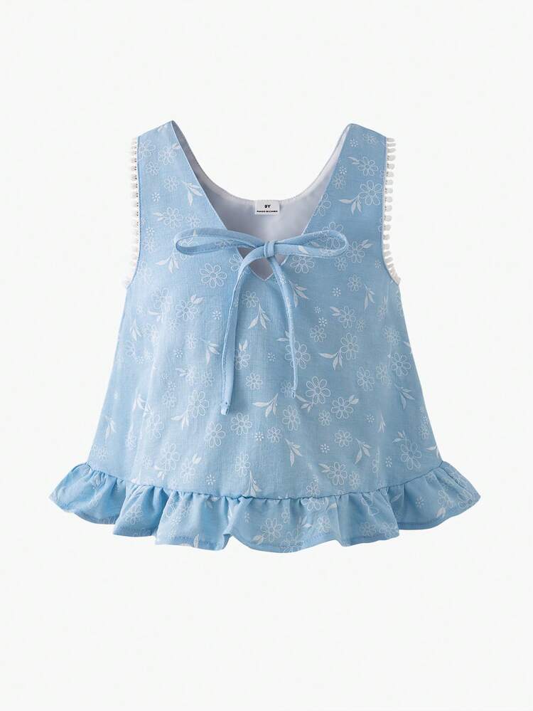 少女宽松度假吊带背心套装，花卉镂空柔软面料，适合日常休闲穿着、派对、上学、通勤和度假。 - 白色 - 查看 3