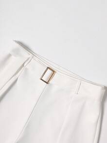 Elenzga 女士优雅白色短裤，撞色滚边，腰带设计，休闲度假短裤 - 白色 - 查看 5
