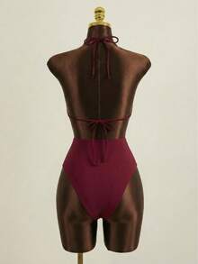 Zestiva Bộ đồ bơi liền thân nữ mùa xuân hè 2026, phong cách Boho Chic đính hạt acrylic, dây buộc nơ, nhiều màu sắc, kiểu dáng gợi cảm, cắt cao, sang trọng, lãng mạn cho kỳ nghỉ, thời trang mới mùa xuân hè 2026, thích hợp cho năm mới, ngày Valentine, mùa tựu trường, mùa du lịch, đi biển, tiệc trà chiều, tiệc tùng, mặc hàng ngày, thể thao ngoài trời, trang phục thời trang. - Màu Đỏ Sâu - Xem 2